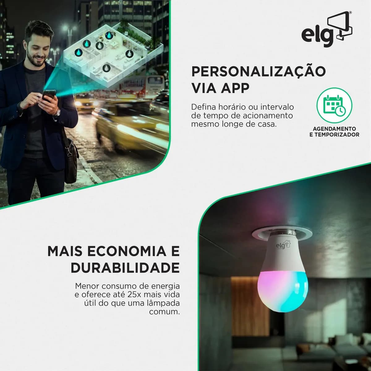 Lâmpada Inteligente de LED ELG SHLL100 10W Dimerizável, Compatível com WI-FI, Bluetooth, Comando de Voz, Soquete E26/E27, 16 Milhões de Cores RGB — imagem 4