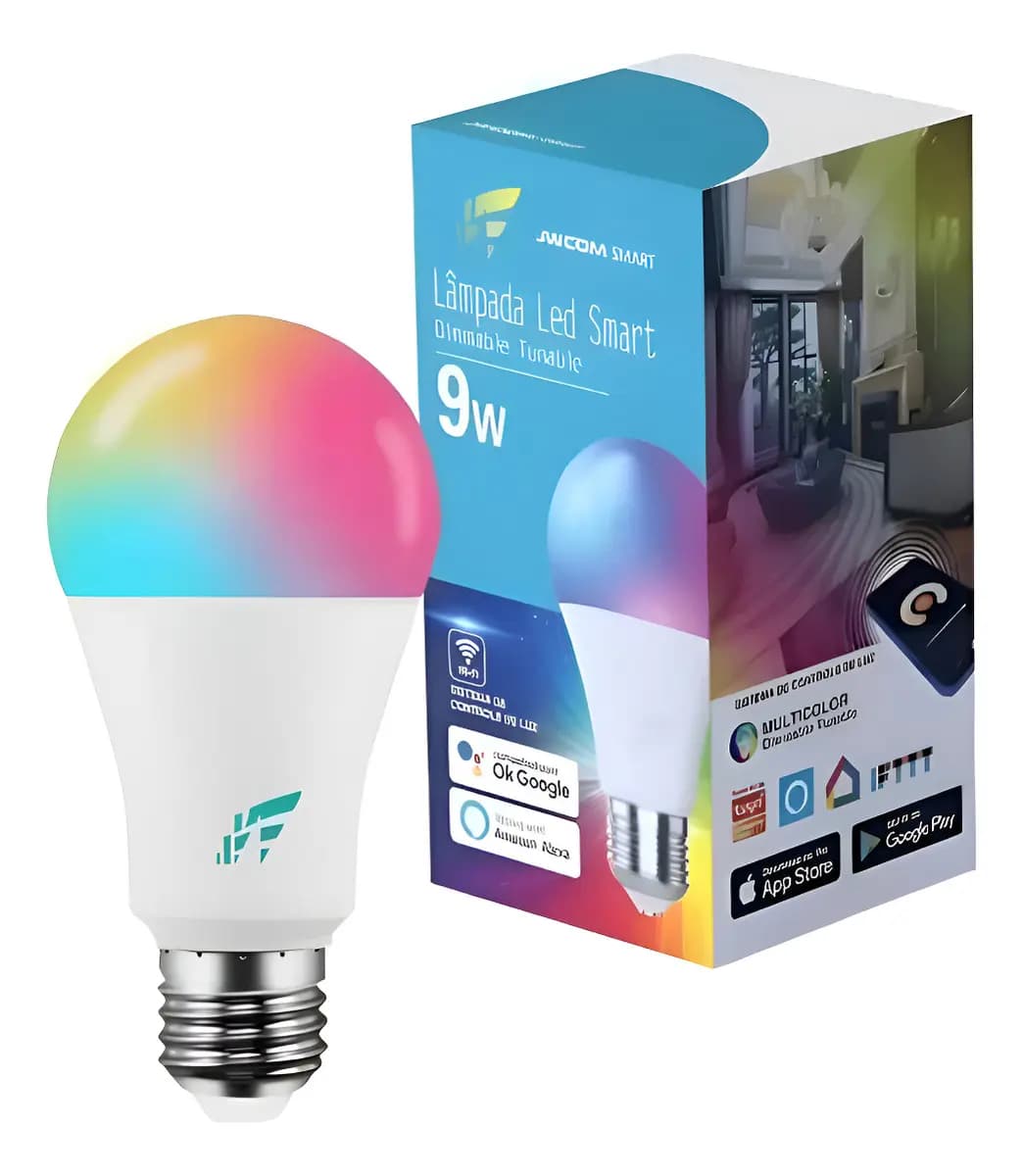 Lâmpada Inteligente LED Wi-Fi RGB 9W E27 Jwcom Compatível Alexa Google