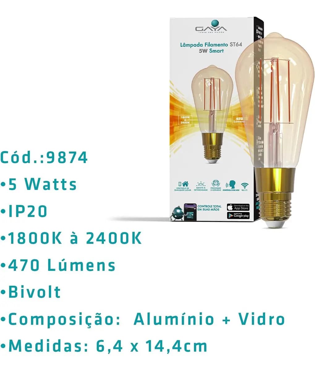Lâmpada Inteligente De Filamentos Gaya Smart Dimerizável Cor Da Luz Amarela Voltagem — imagem 4