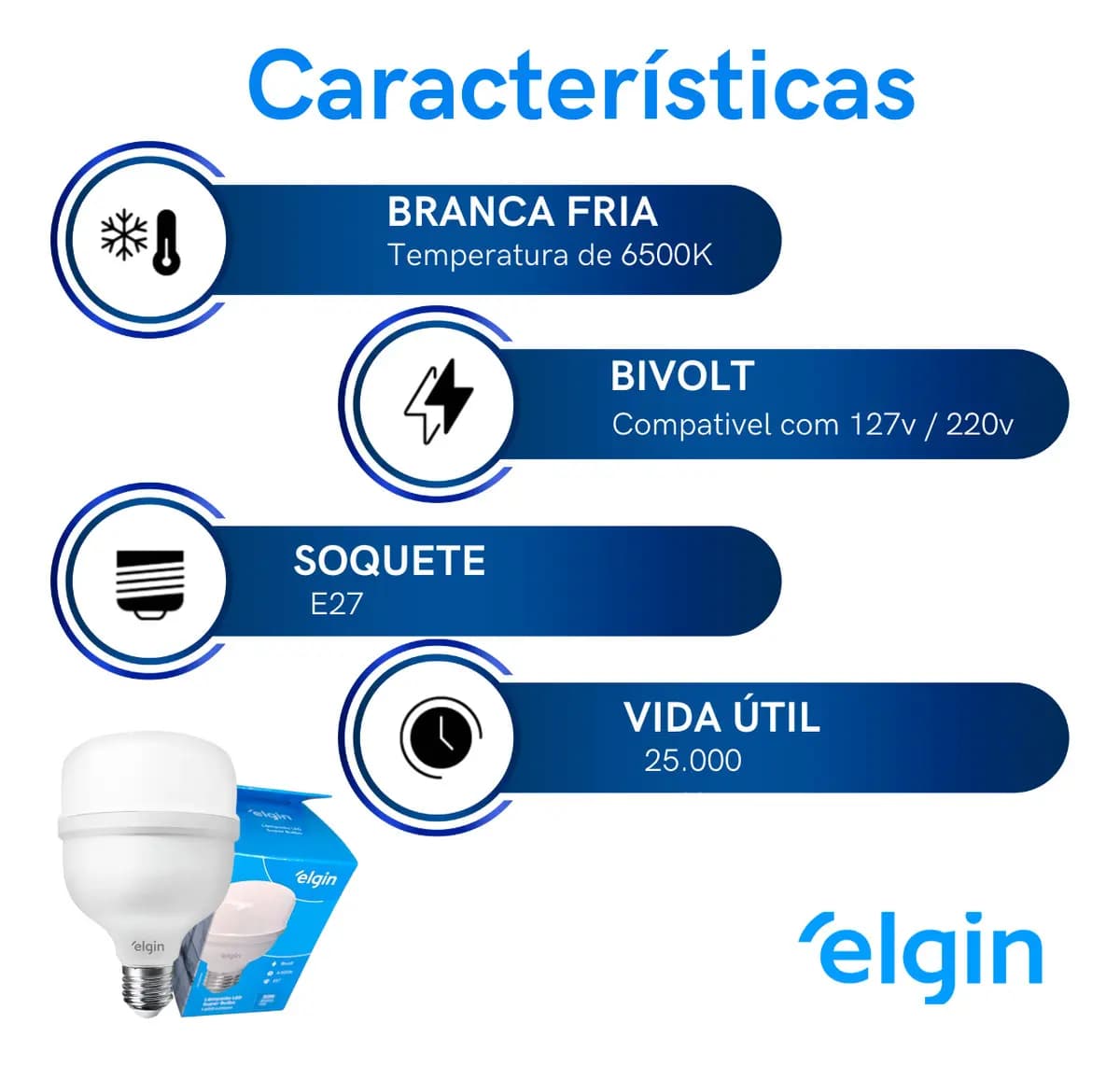 Kit 4 Lâmpadas Super Bulbo Led 20w 6500k (branca Fria) Com 1600 Lúmens Bivolt E27 - Elgin — imagem 3
