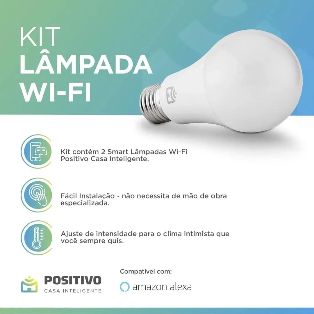 Kit 2 Lâmpadas Smart Wi-Fi Positivo Casa Inteligente 9W Bivolt, Compatível com Alexa e Google Assistente, Controle por App e Voz, RGB — imagem 2