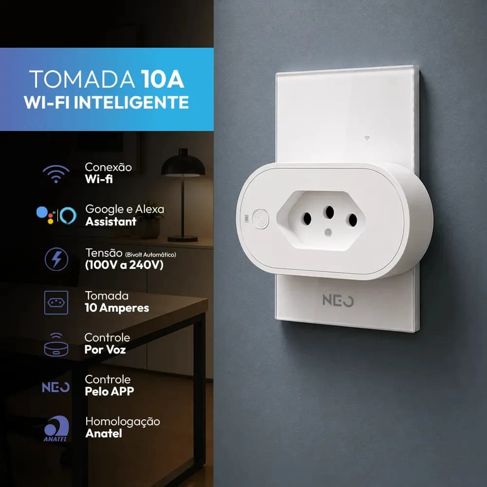 Tomada Inteligente Wi-fi 2.4 GHz 10A 110v/220v Bivolt Branco Cod: 290600076 Neo Avant