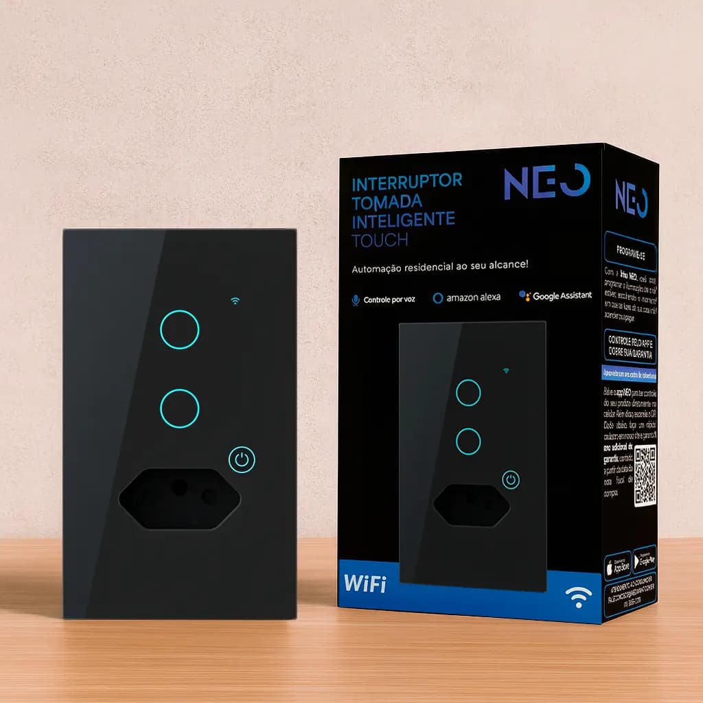 Interruptor Inteligente Smart Wifi Alexa Google 2 Botões Tomada 4x2 Bivolt Preto Neo — imagem 5