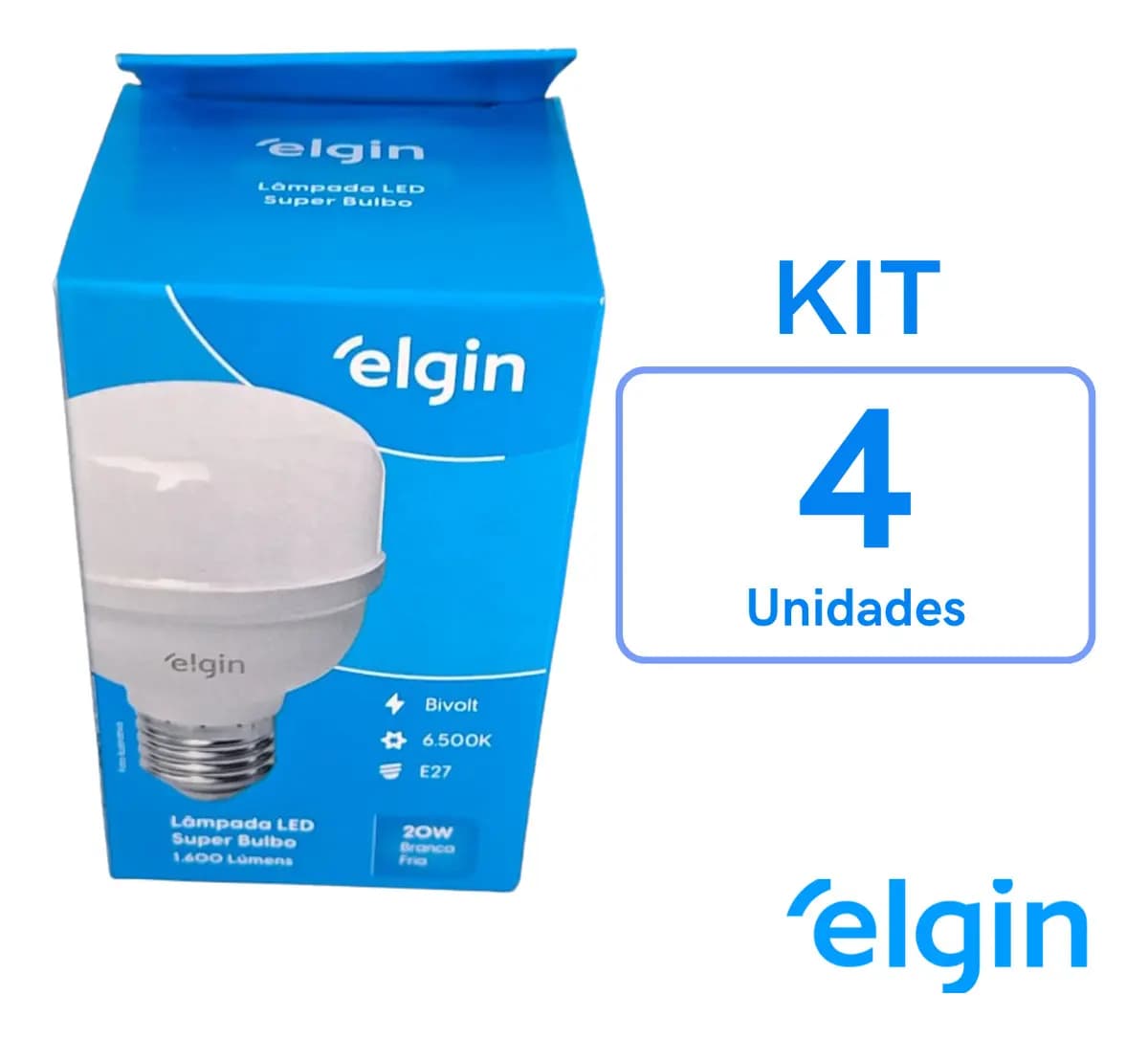 Kit 4 Lâmpadas Super Bulbo Led 20w 6500k (branca Fria) Com 1600 Lúmens Bivolt E27 - Elgin — imagem 2