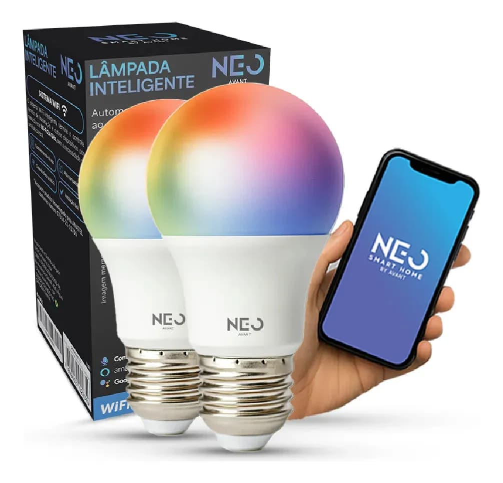 Kit 2 Lampadas Led Pera Smart Inteligente Wi Fi 2.4ghz Alexa Google 10w Rgb 2700k/6500k Branco Quente/neutro/frio E27 Cod: 290028177-2 Avant Neo — imagem 2