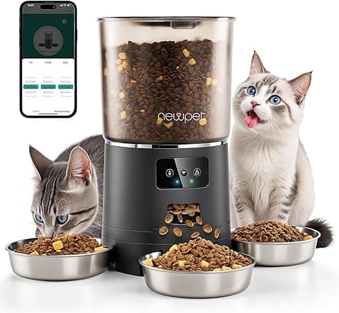 Comedouro Automatico para 3 Gatos, 6L Alimentador Autom&aacute;tico Gatos WiFi Controle Program&aacute;vel de 1 a 20 Refei&ccedil;&otilde;es, Fonte de Alimenta&ccedil;&atilde;o Dupla, Chamada de Refei&ccedil;&atilde;o de 10s Preto | Amazon.com.br — imagem 5
